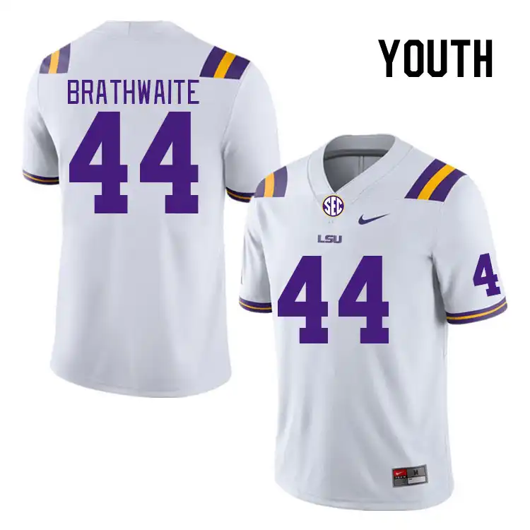 Youth LSU Tigers Christian Brathwaite #44 White NCAA Football Jersey